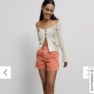 NWT BDG Orange Carpenter Cut Off Denim Shorts Size 27 High Rise Cargo